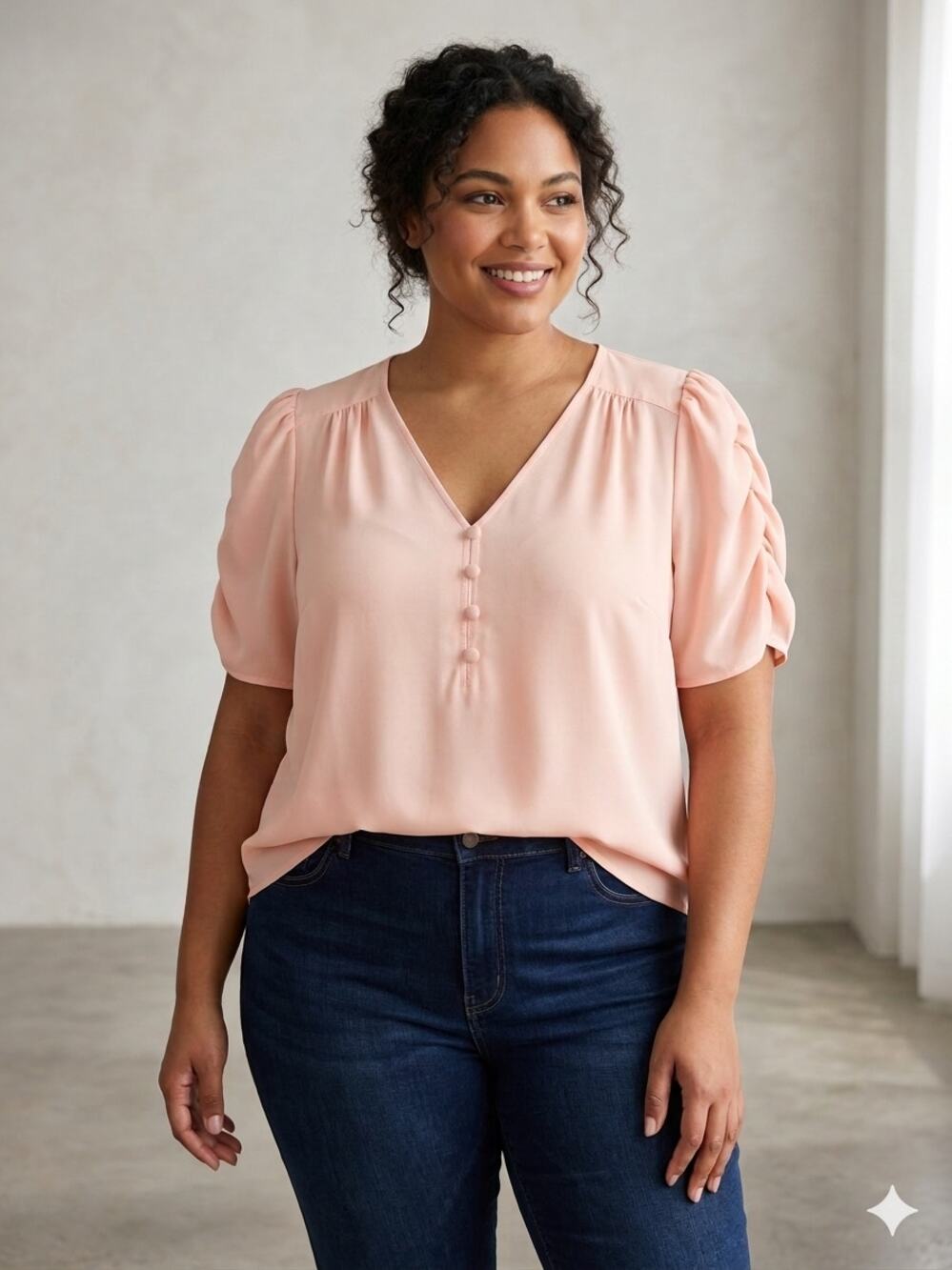 NWT Torrid V-Neck Ruched Sleeve Blouse Pink Plus Size 00